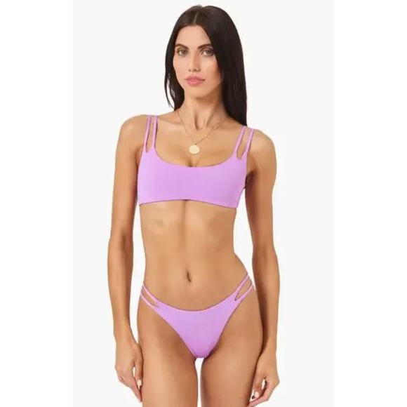 L Space Bikini Bottom Medium Jewel Purple Wilder‎ Double Strap Summer Beach Swim - Picture 1 of 7